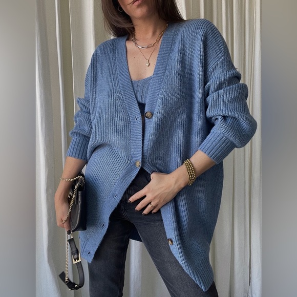 CARDIGAN two-piece knitted cardigan — In Denim Blue - Picture 3 of 7